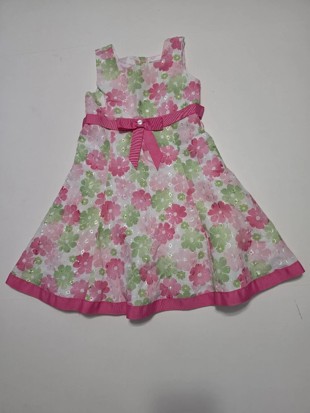 Youngland Girls Pink and Green Floral Party Dress Sz 5